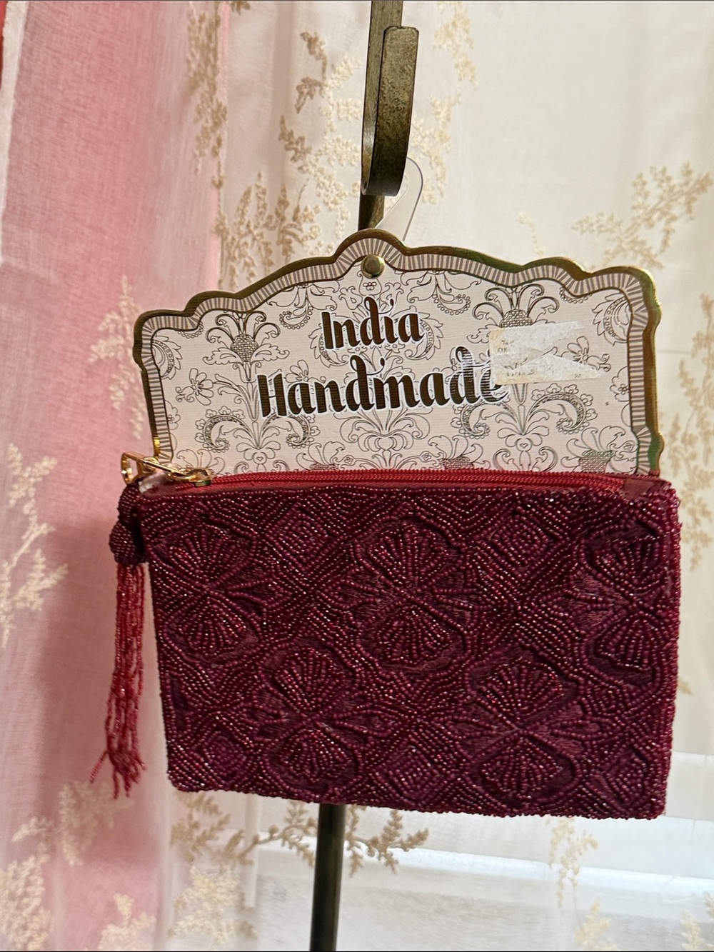 Made in India beaded maroon pouch